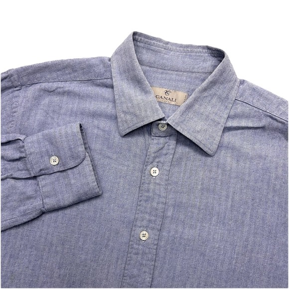 Canali Other - Canali Shirt Mens L Blue Button Down Long Sleeve Made In Italy Dress Cotton